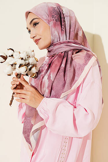 120 cm Flower Desen Eşarp Pudra - Başörtüsü