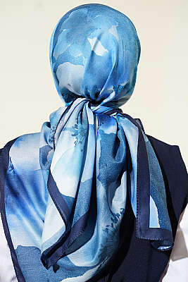 120 cm Flower Desen Eşarp Saks - Başörtüsü