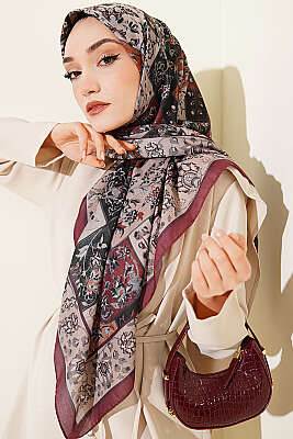 120 cm Motif Desenli Eşarp Bordo - VERTU (NYD TEKSTİL)