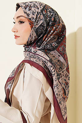 120 cm Motif Desenli Eşarp Bordo - Başörtüsü