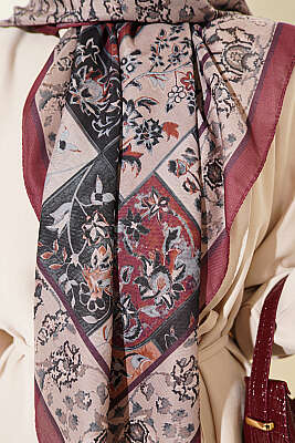 120 cm Motif Desenli Eşarp Bordo - Başörtüsü