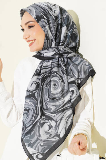 120 cm Sarmal Ebruli Eşarp Antrasit - Başörtüsü
