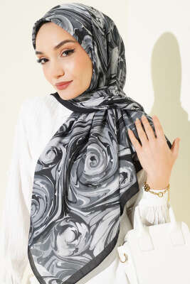 120 cm Sarmal Ebruli Eşarp Antrasit - Başörtüsü