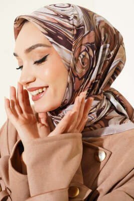 120 cm Sarmal Ebruli Eşarp Bej - VERTU (NYD TEKSTİL)