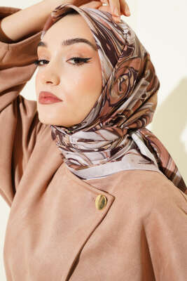 120 cm Sarmal Ebruli Eşarp Bej - Başörtüsü
