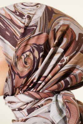 120 cm Sarmal Ebruli Eşarp Bej - Başörtüsü