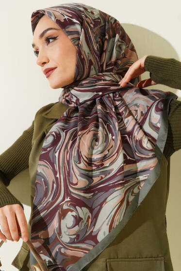 120 cm Sarmal Ebruli Eşarp Çağla Yeşili - Başörtüsü