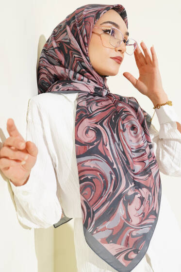 120 cm Sarmal Ebruli Eşarp Füme - Başörtüsü
