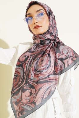 120 cm Sarmal Ebruli Eşarp Füme - Başörtüsü