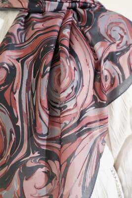 120 cm Sarmal Ebruli Eşarp Füme - Başörtüsü