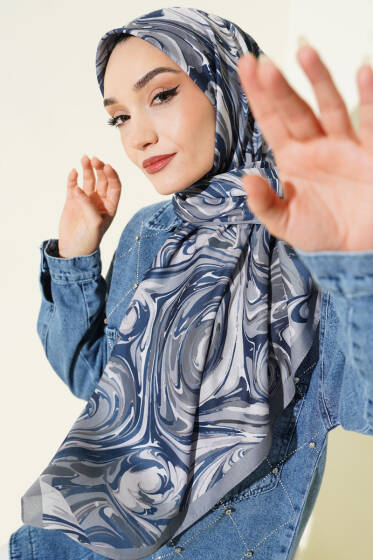 120 cm Sarmal Ebruli Eşarp Gri - Başörtüsü