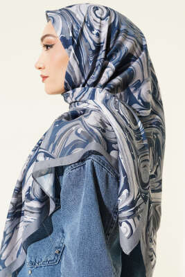 120 cm Sarmal Ebruli Eşarp Gri - Başörtüsü