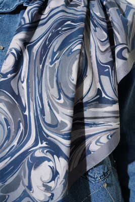 120 cm Sarmal Ebruli Eşarp Gri - Başörtüsü