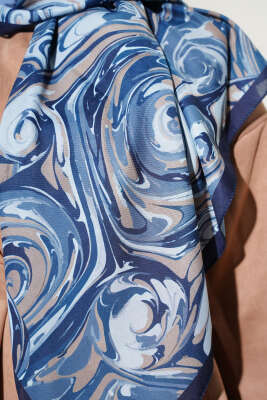 120 cm Sarmal Ebruli Eşarp İndigo - Başörtüsü