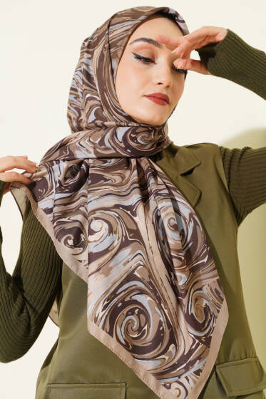 120 cm Sarmal Ebruli Eşarp Kum Bej - Başörtüsü