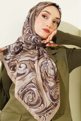 120 cm Sarmal Ebruli Eşarp Kum Bej - Başörtüsü