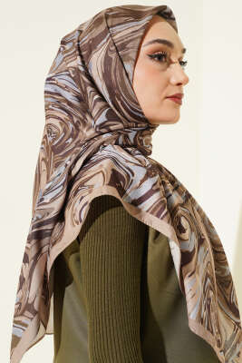 120 cm Sarmal Ebruli Eşarp Kum Bej - Başörtüsü