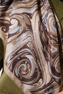 120 cm Sarmal Ebruli Eşarp Kum Bej - Başörtüsü