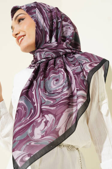 120 cm Sarmal Ebruli Eşarp Mürdüm - Başörtüsü