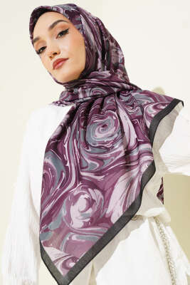 120 cm Sarmal Ebruli Eşarp Mürdüm - Başörtüsü