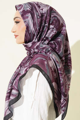 120 cm Sarmal Ebruli Eşarp Mürdüm - Başörtüsü