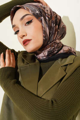 120 cm Sarmal Ebruli Eşarp Siyah - Başörtüsü