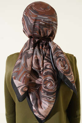 120 cm Sarmal Ebruli Eşarp Siyah - Başörtüsü