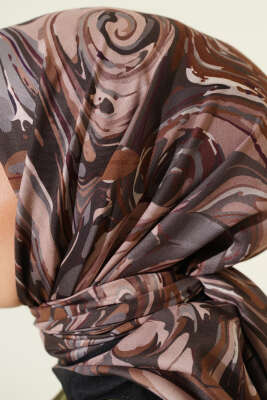 120 cm Sarmal Ebruli Eşarp Siyah - Başörtüsü