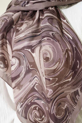 120 cm Sarmal Ebruli Eşarp Vizon - Başörtüsü