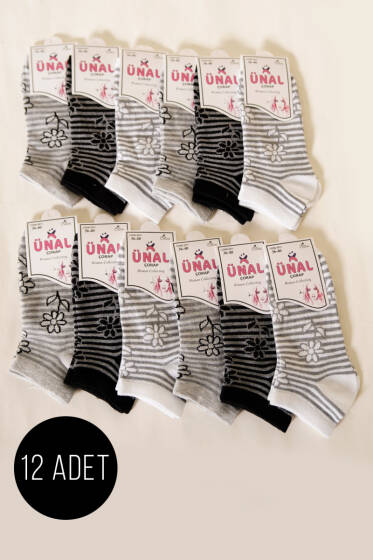 12'li Kadın Desenli Patik Çorap Asorti 10 - Babet / Patik Çorap