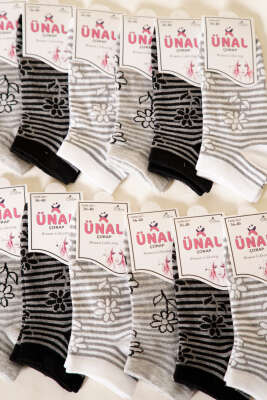 12'li Kadın Desenli Patik Çorap Asorti 10 - Babet / Patik Çorap