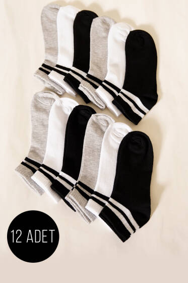 12'li Kadın Desenli Patik Çorap Asorti 12 - Babet / Patik Çorap