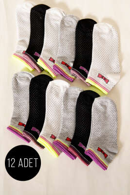 12'li Kadın Desenli Patik Çorap Asorti 14 