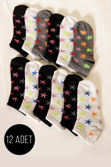 12'li Kadın Desenli Patik Çorap Asorti 15 - Babet / Patik Çorap