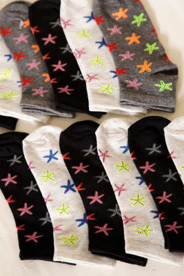 12'li Kadın Desenli Patik Çorap Asorti 15 - Babet / Patik Çorap