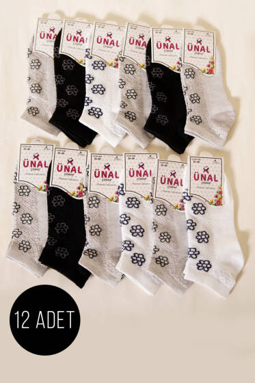 12'li Kadın Desenli Patik Çorap Asorti 17 - Babet / Patik Çorap
