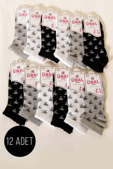 12'li Kadın Desenli Patik Çorap Asorti 2 - Babet / Patik Çorap