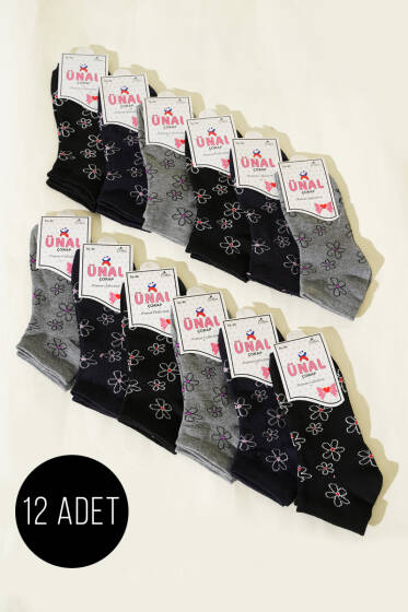  12'li Kadın Desenli Patik Çorap Asorti 22 - Babet / Patik Çorap