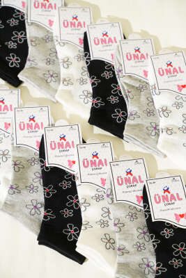  12'li Kadın Desenli Patik Çorap Asorti 23 - Kadın Çorap