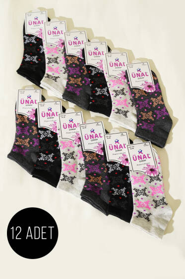  12'li Kadın Desenli Patik Çorap Asorti 24 - Babet / Patik Çorap