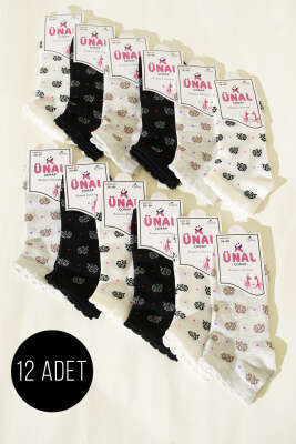  12'li Kadın Desenli Patik Çorap Asorti 25 