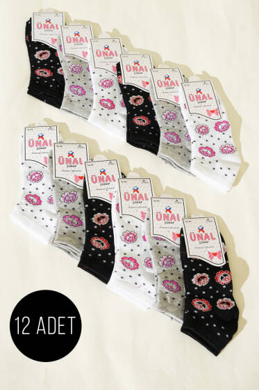 12'li Kadın Desenli Patik Çorap Asorti 27 - Babet / Patik Çorap