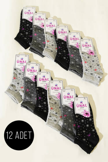  12'li Kadın Desenli Patik Çorap Asorti 28 - Babet / Patik Çorap