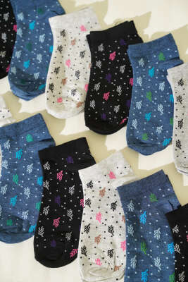  12'li Kadın Desenli Patik Çorap Asorti 29 - Babet / Patik Çorap