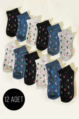 12'li Kadın Desenli Patik Çorap Asorti 29 - ÜNAL ÇORAP