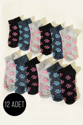  12'li Kadın Desenli Patik Çorap Asorti 30 - ÜNAL ÇORAP