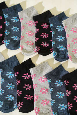  12'li Kadın Desenli Patik Çorap Asorti 30 - Kadın Çorap