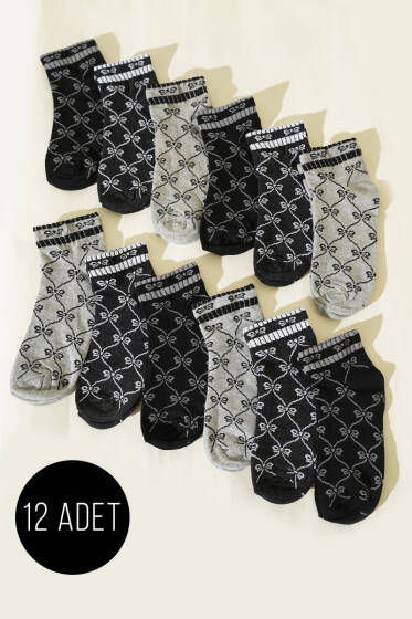  12'li Kadın Desenli Patik Çorap Asorti 32 - Babet / Patik Çorap