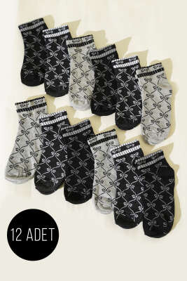  12'li Kadın Desenli Patik Çorap Asorti 32 - ÜNAL ÇORAP