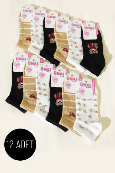 12'li Kadın Desenli Patik Çorap Asorti 35 - Babet / Patik Çorap